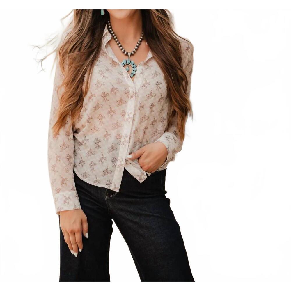 NEW BLUE B let'r buck western chiffon button-down blouse in ivory